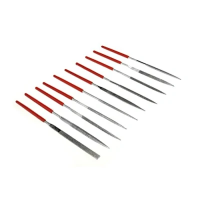 Immagine di SE 73810DF Set di 10 mini lime ad ago diamantate, grana 150, forme assortite, lunghezza 8,9 cm, ideale per gioielli, legno, pietra, vetro, pietre preziose