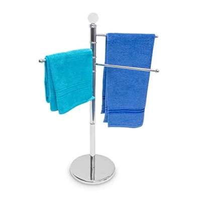 Immagine di Relaxdays Porta Asciugamani da Terra con 3 Bracci Orientabili, in Acciaio Inox Cromato, Bagno, Salviette WC, Argentato, Argento, 1 pz