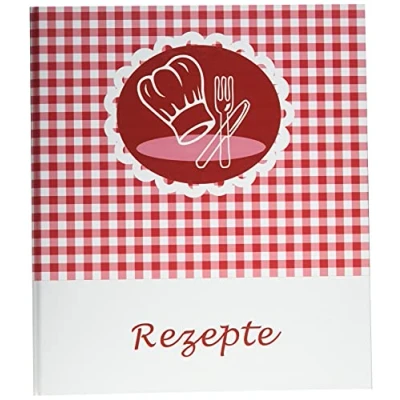 Immagine di Libro di ricette con cappello (libro cucina da scrivere, formato A5, 4 anelli, rosso bianco
