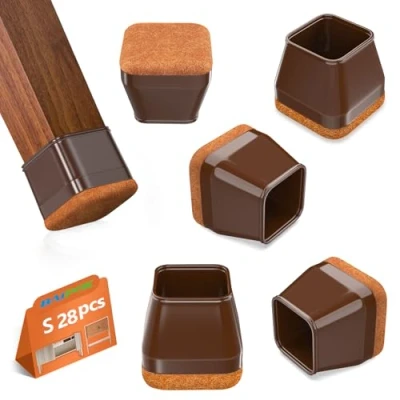 Immagine di 28 Pezzi Gommini per Sedie, Feltrini Sedie Rotondi, Tappi in Silicone con Feltro, Elastiche Protezione Gambe Delle Antigraffio