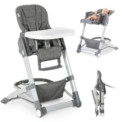 Immagine di hauck Grow Up Seggiolone Pappa Portatile Evolutivo Dalla Nascita Pieghevole con Vassoio e Ruote Reclinabile Regolabile Grigio