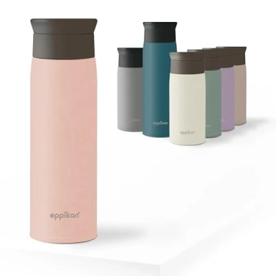 Immagine di eppikan eppiToGo tazza termica in acciaio inossidabile, isolata, da caffè, auto, 350 ml, 500 a prova di perdite con apertura igienica 360 (Powder Pink, ml)