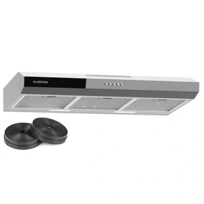 Immagine di Klarstein Contempo 90 Cappa Aspirante da Incasso, 90cm per Cucina con Frontale in Vetro Acrilico, 200 m3/h, LED, Filtri ai Carboni Attivi, Argento, Efficienza Energetica C