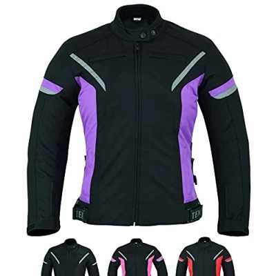 Immagine di Texpeed Giacca da moto donna 4 stagioni con protezioni Cappotto impermeabile in Cordura tessuto armatura (EN 1621 1) Viola XS