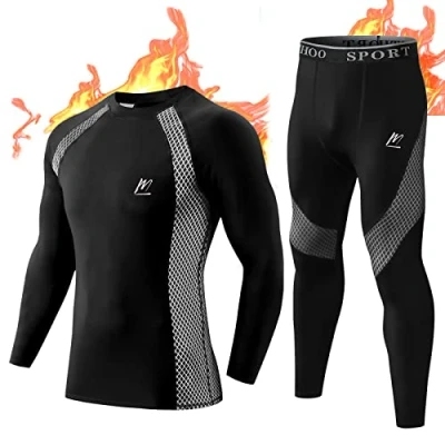 Immagine di MeetHoo Intimo Termico Uomo Biancheria Intima Termica Set Antivento Funzionale Base Layer Traspirante Maglia &amp; Pantaloni per Invernali Sportiva Sci Corsa
