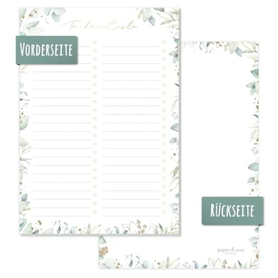 Immagine di paper&amp;you® A5 blocco per liste TO DO [foglia d&#039;oro] 50 pagine incluso note sul retro sostenibile e climaticamente neutro
