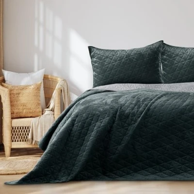 Immagine di AmeliaHome Copriletto in Velluto, Poliestere, Laila Antracite Argento, 170x270 cm