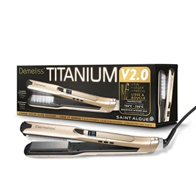 Immagine di Demeliss Piastra a vapore Titanium V2.0 Piastre galleggianti sottili, leggere ed ergonomiche ultra potente Ferro 2 in 1 lisciatore/arricciatore Tutti i tipi di capelli
