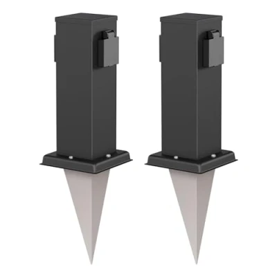 Immagine di ledscom.de 2 x Polly colonna di presa da giardino con picchetto a terra per esterni, IP44, gang, acciaio inox, angolare, nero, 27cm