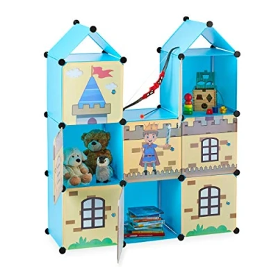 Immagine di Relaxdays Scaffale Componibile per la Cameretta, Castello, in Plastica, Armadietto con Ante, HLP 128x110x37 cm, Colorato