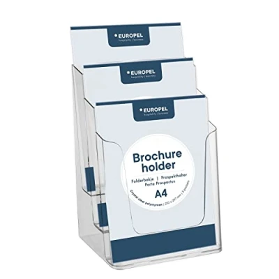 Immagine di EUROPEL Porta brochure, dispenser a tre livelli, A4, acrilico trasparente, verticale, 350101.