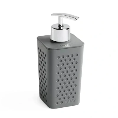 Immagine di TATAY Dispenser per sapone Bohol, in polipropilene, senza BPA, plastica riciclata al 100%, grigio antracite. Dimensioni: 7 x 6,5 16 cm