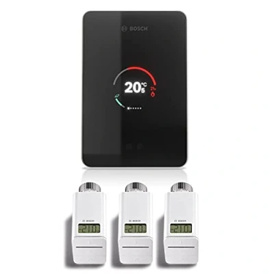 Immagine di Bosch SET Termostato smart WiFi EasyControl CT 200 nero per caldaie + 3 Valvole Elettroniche ETRV Controllo temperatura in ogni stanza