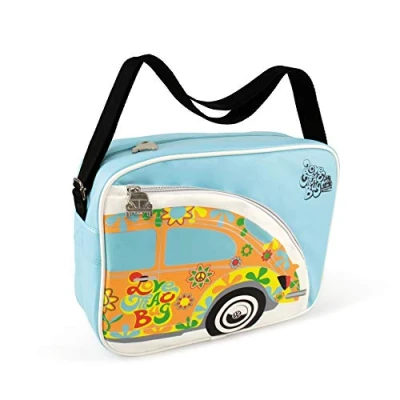 Immagine di Brisa VW Collection Volkswagen elegante borsa a tracolla regolabile, unisex, retrò/vintage, Maggiolino Beetle design (Flower/Blu)