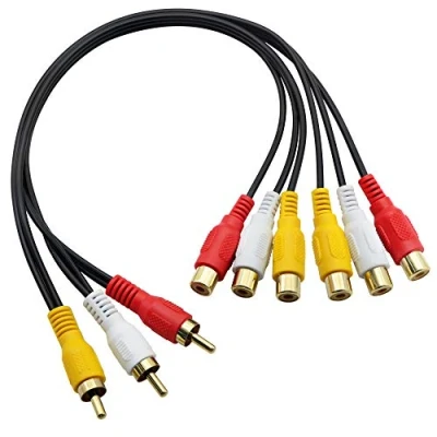 Immagine di Cavo splitter audio video da 3 RCA maschio a 6 femmina, adattatore AV per TV, DVD, set top box, ecc., 0.3 m