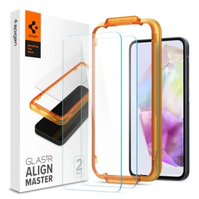 Immagine di Spigen AlignMaster Vetro Temperato compatibile con Samsung Galaxy A35 5G, 2 Pezzi, Installazione Semplice Cornice di Allineamento, Cristallino, Durezza 9H Pellicola prottetiva