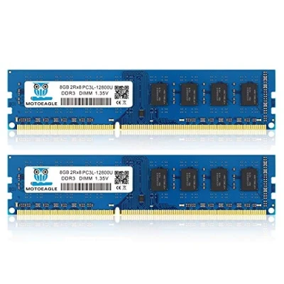 Immagine di Motoeagle DDR3 DDR3L 1600 MHz UDIMM RAM 16GB Kit (8GBx2) PC3 PC3L 12800U 8GB 2Rx8 1.35V/1.5V 240 Pin Non ECC Unbuffered Memoria Desktop