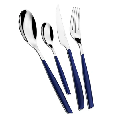 Immagine di BUGATTI, Glamour, Set Posate 24 pezzi in Acciaio Inox 18/10 e manico colore BLU NOTTE. 6 persone composto da cucchiai, forchette, coltelli cucchiaini caffè