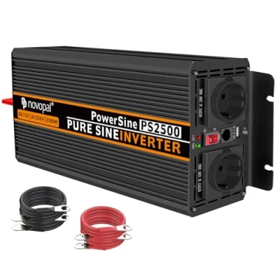 Immagine di Novopal Power Inverter Onda Sinusoidale Pura 2500W 5000W Trasformatore di Potenza Convertitore DC 12v in AC 220v 230v 240v Invertitore Tensione 2 EU Presa con Uscita USB 5 Metri Telecomando