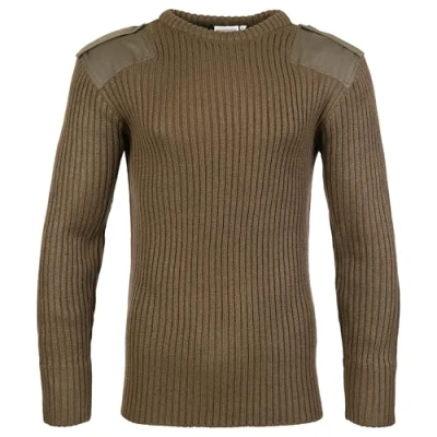 Immagine di Blue Castle Maglione girocollo, in acrilico, stile militare, con patche su spalle e gomiti, colore verde