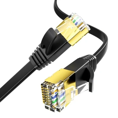 Immagine di Nowunke Cavo Ethernet Cat 7 30 Metri, Piatto Lan 30m Alta Velocità di Rete 10Gbps 600Mhz, RJ45 Gigabit Schermato Internet Nero Patch per Router Modem Switch PC Xbox