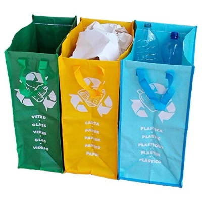 Immagine di Adventa Set 3 Borse Lavabili per Raccolta Differenziata, Blu, Giallo, Verde, 66x35x49,5
