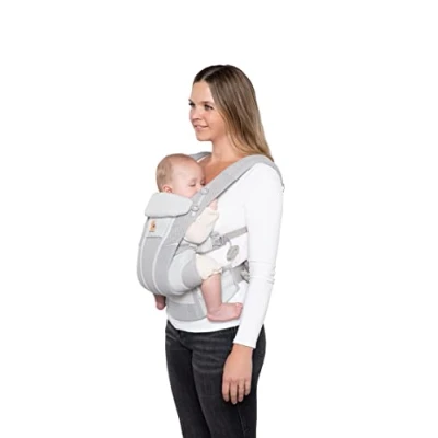 Immagine di marsupio Ergobaby Omni Breeze per neonati, 4 posizioni SoftFlex Mesh anteriore ergonomico posteriore neonati (Pearl Grey)
