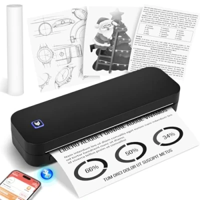 Immagine di GuKKK Stampante Termica Portatile A4, Piccola con Bluetooth, Mobile Wireless Supporta Carta A4 210 x 297 mm, Compatible with Android iOS,per Ufficio Studio (Nero)
