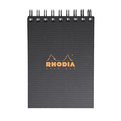 Immagine di RHODIA 11920C Bloc Notes a Spirale (Rilegatura integrale) Notepad nero A7 Quadretti piccoli 80 Fogli staccabili Carta Clairefontaine 90g Copertina in Polipropilene (Plastica) Rhodiactive