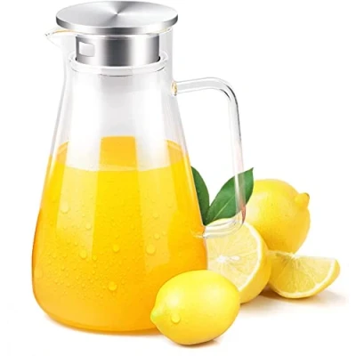 Immagine di Uten 1.8 litri 61 Once caraffa vetro con Manico In Cristallo E Coperchio Acciaio Inossidabile, per adatto latte, vino rosso, acqua fredda, succhi di frutta, caffè caldo, bevande ghiacciate