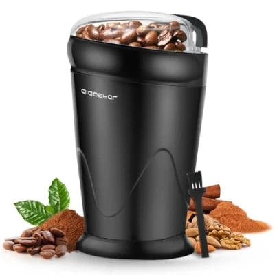 Immagine di Aigostar Macinacaffè Elettrico, Macina Caffe&#039; Elettrico con Lame in Acciaio Inossidabile, Spezie Spazzola Pulita, per chicchi di caffè, Semi e spezie, Capacità 60g, 150W, Nero