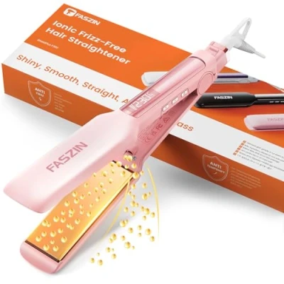 Immagine di Piastra per Capelli Professionale Faszin, Piastre in Titanio Larghe 42mm con Ioni Negativi, Riscaldamento Rapido 30s, Display Temperatura, 11 Livelli di Temperatura (130 230℃)(Rosa)