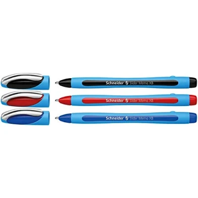 Immagine di Schneider Slider Memo XB Penna a sfera con cappuccio, tratto XB, made in Germany, 3 pezzi, colore: Rosso/Nero/Blu