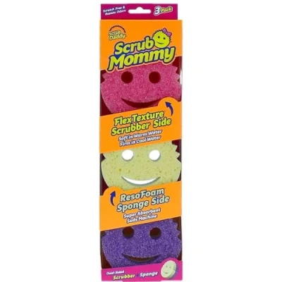 Immagine di Scrub Daddy Mommy, Spugna Abrasiva Cucina su Due Lati, Alternativa Prodotti ai Panni Non Graffiati, Faccina Sorridente per Lavello, Bagno e Doccia, FlexTexture, Assortita, 3 pz