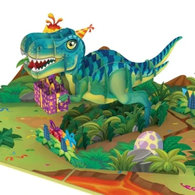 Immagine di papercrush® biglietto pop up con dinosauro divertente di compleanno 3D per bambini, auguri utilizzabile come invito il dei bambini ragazzi e