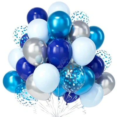 Immagine di Teselife Palloncini Blu Argento, 30Pezzi Notte Pastello Macaron Argento Metallo Confetti Palloncino Ragazzo Uomini Compleanno Anniversario Matrimonio Fidanzamento Addio Nubilato Laurea Decora