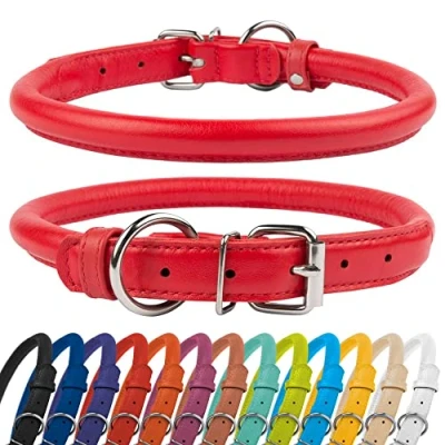 Immagine di CollarDirect collare per cani arrotolato in pelle, morbido rotondo imbottito cuccioli, fatto a mano vera pelle piccoli (7 8 pollici, rosso testurizzato)