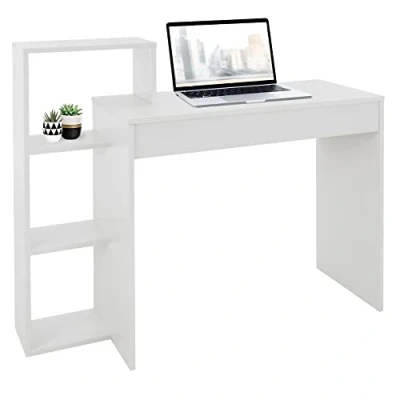 Immagine di ML Design Scrivania per Computer PC Laptop con 3 Ripiani 110 x 72 40 cm Tavolo Libreria da Lavoro Casa Ufficio Studio Camera Sistema 2 in 1 Legno Bianco Scrittoio Postazione di