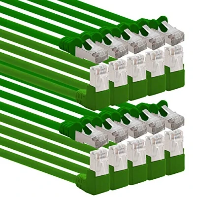 Immagine di 1aTTack.de 366141 Cavo di Rete Cat.6 Angolo 90 Gradi 0,5m Verde Confezione da 10 Patch Cat6 (SFTP PIMF) 1000Mbit/s connettore RJ 45 x Metri