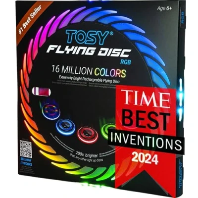 Immagine di TOSY Disco volante 16 milioni di colori RGB o 36 360 LED, estremamente luminoso, modalità intelligente, accensione automatica, ricaricabile, regalo perfetto per compleanno e campeggio