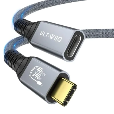 Immagine di 240 W 40 Gbps prolunga USB C, cavo di estensione C compatibile con USB4 e Thunderbolt 4 Supporta PD 3.1 Ricarica Rapida Trasferimento Dati 8 K@60 Hz Video per Samsung, MacBook Pro 0,5 m