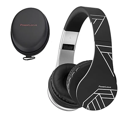 Immagine di PowerLocus Cuffie Bluetooth Senza Fili Over Ear Stereo Pieghevoli Auricolari, Wireless Riduzione del Rumore con Microfono per iPhone, Samsung, LG, iPad, PC, iPod (Nero/Argento)