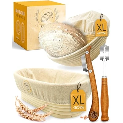 Immagine di KRUSTENZAUBER Set di 2 cestini per la fermentazione e coltelli cottura del pane, il pane