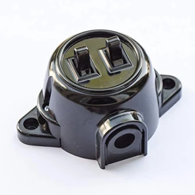 Immagine di Interruttore a parete doppio supporto di serie, 10 A, 250 V, IP20, effetto bachelite rétro in plastica, colore nero