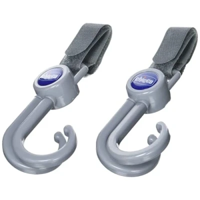 Immagine di Chicco Ganci Universali per Passeggino Sicuri e Resistenti, Appendere Borse In Sicurezza sul Passeggino, Rotazione a 360, Facile Da Agganciare Con Fettuccia Velcro, Taglia Universale, Grigio