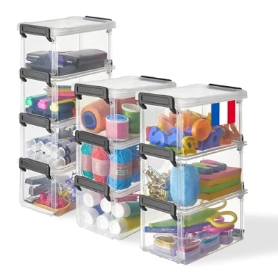 Immagine di Iris Ohyama, Piccole Scatole di Plastica con Clip, 0,7L, Set 10, Trasparenti, Impilabili, per Ufficio, Scuola, Piccoli Oggetti, Senza BPA, Cestino, Organizzatore, LLB 0.7