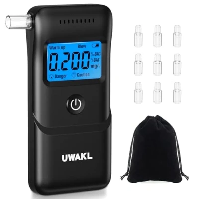 Immagine di Etilometro Portatile Certificato Alcol Test: Altamente preciso Alcoltest con Display LCD Blu Digitale Professionale 10 Bocchini Test Ideale per Uso Domestico Feste e Personale