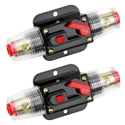 Immagine di QWORK® 2 pezzi 60A interruttore di circuito, portafusibile automatico Ripristina fusibile Inverter per protezione audio dell’auto