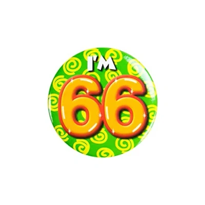 Immagine di PD Party 6014766 Compleanno Distintivo/Spillo Badge Celebrazione Festa I&#039;m 66, Multicolore, 5.5cm Lunghezza x Larghezza 0.5cm Altezza