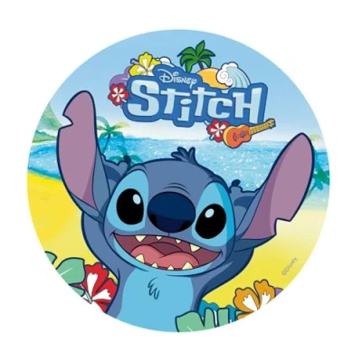 Immagine di dekora Decorazione per Torte di Compleanno Bambini Cake Topper Stitch 20 cm Disco Carta Commestibile Senza Glutine, Zuccheri Aggiunti, Lattosio